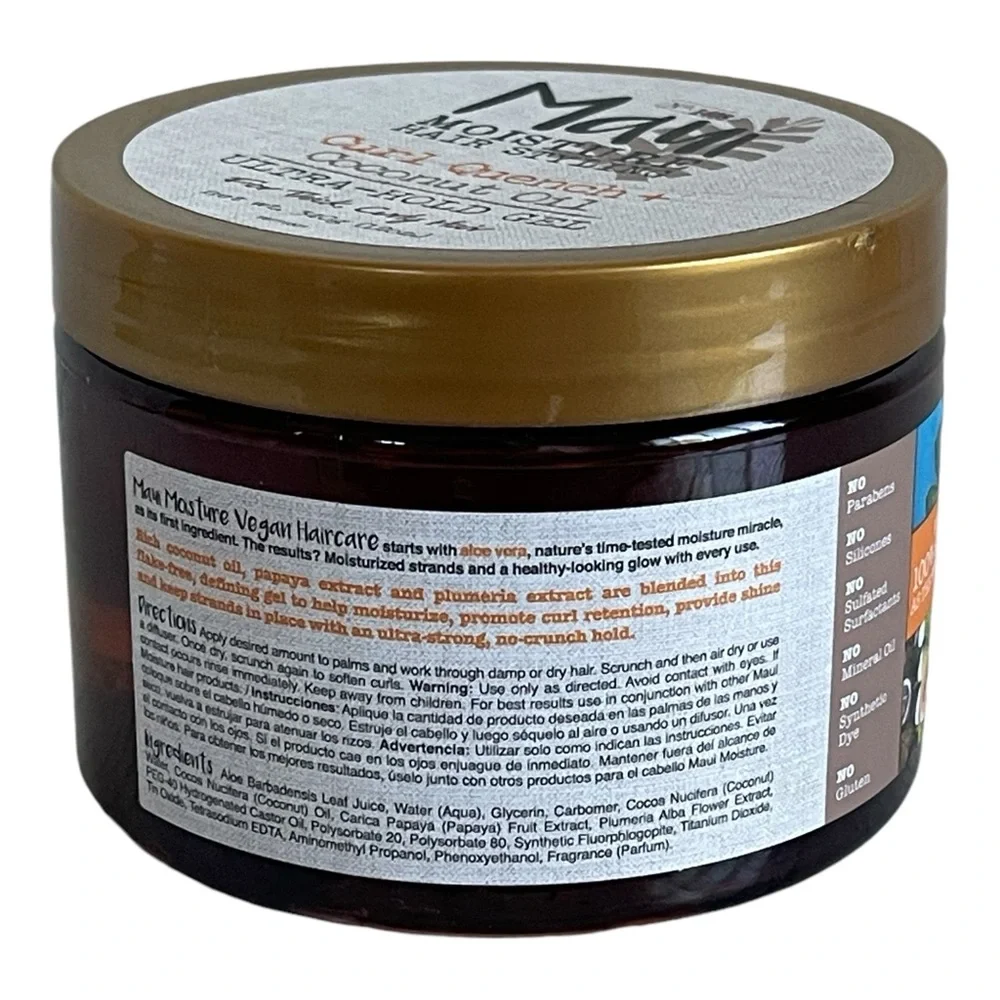 Maui Moisture Ultra Hold Gel Thick Curly Hair 12 oz Curl Quench Coconut Oil New